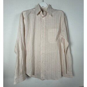 Brioni Mens Long-Sleeve Beige Pink Striped Button-down Shirt Casual Lightweight